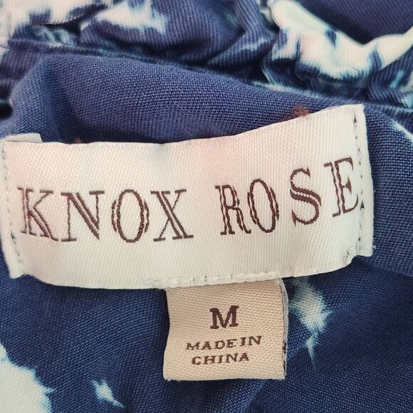 Knox Rose Navy Boho Peasant Blouse Size Medium Navy and White Dyed Top - Picture 8 of 10